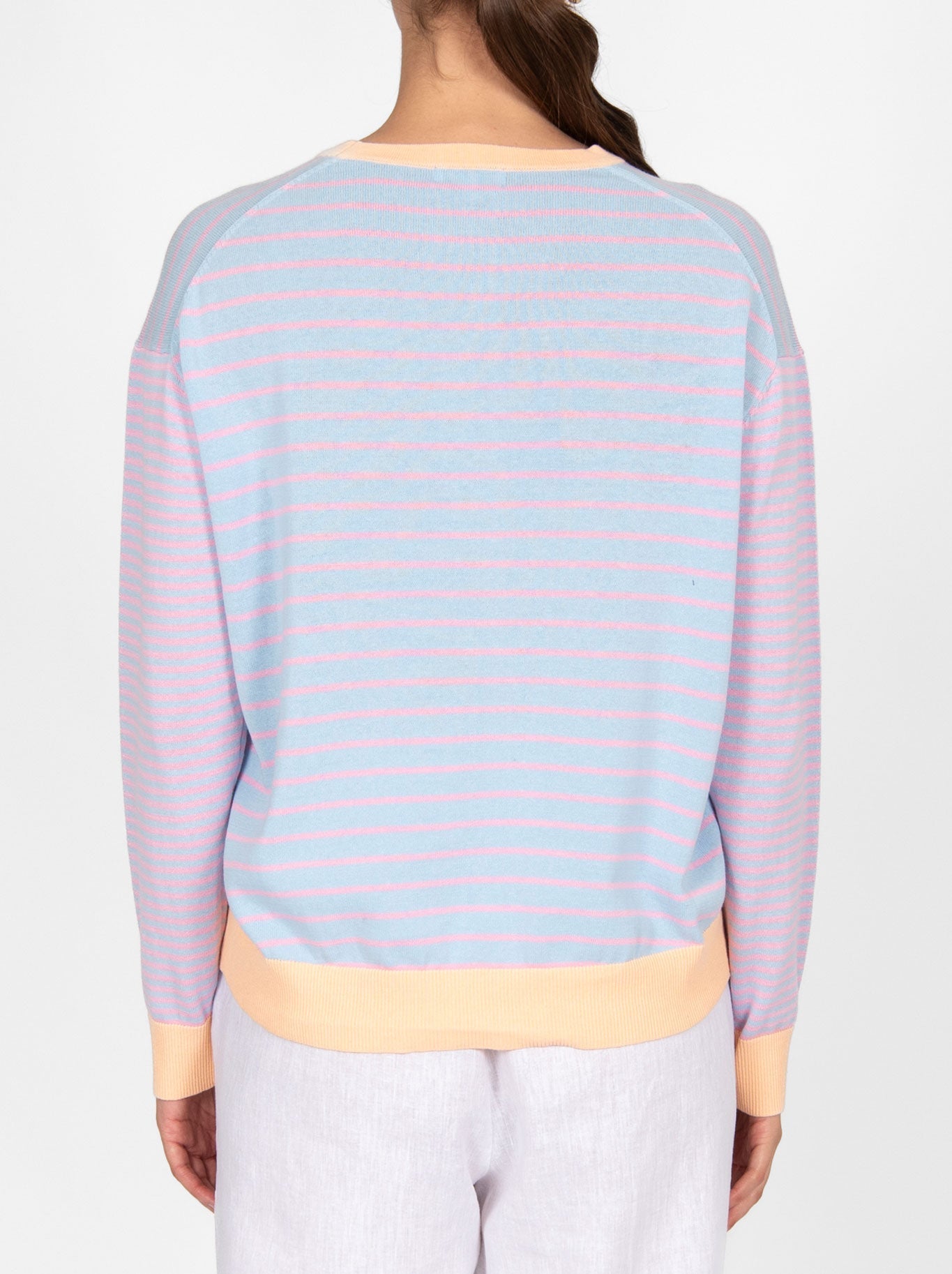 BRIDGE & LORD CURVED HEM STRIPED PULLOVER