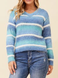 CAROLINE K MORGAN MULTI YARN STRIPE KNIT