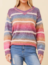 CAROLINE K MORGAN MULTI YARN STRIPE KNIT