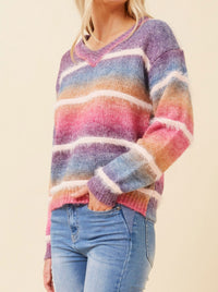CAROLINE K MORGAN MULTI YARN STRIPE KNIT