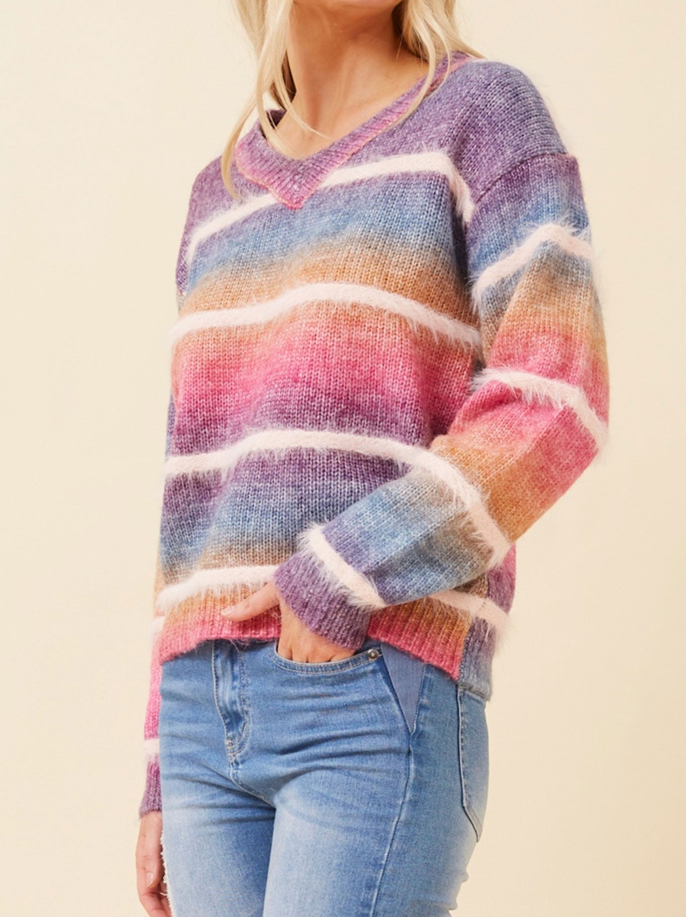 CAROLINE K MORGAN MULTI YARN STRIPE KNIT