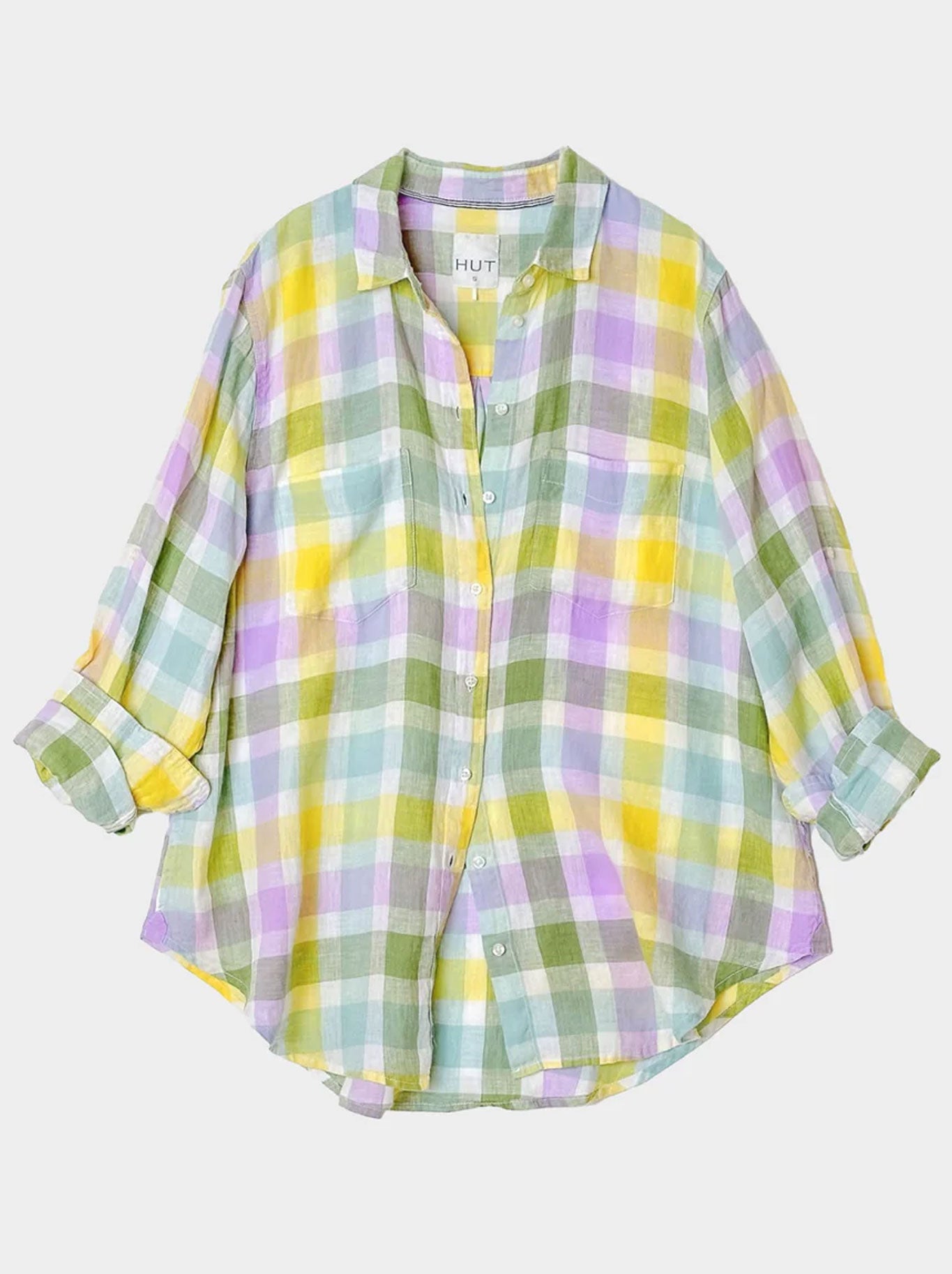 HUT PLAID LINEN BOYFRIEND SHIRT