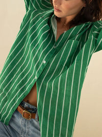 HUT STRIPE LINEN BOYFRIEND SHIRT