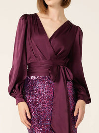 SATIN FAUX WRAP TOP