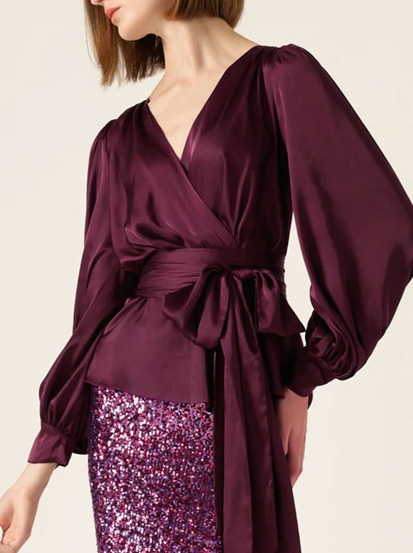 SATIN FAUX WRAP TOP