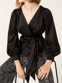 SACHA DRAKE SATIN FAUX WRAP TOP