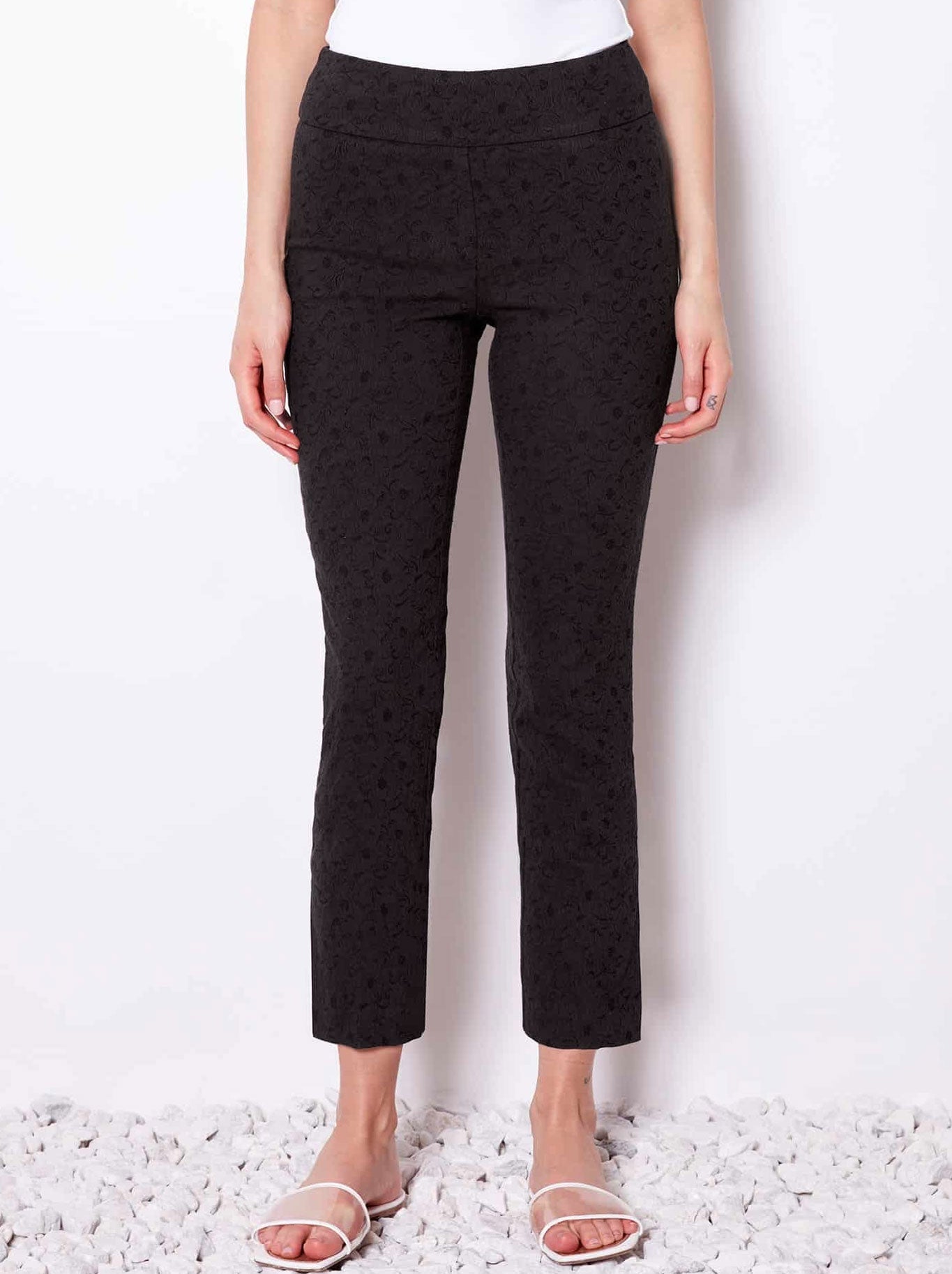 UP! SOLID TEXTURED JACQUARD ANKLE PANT