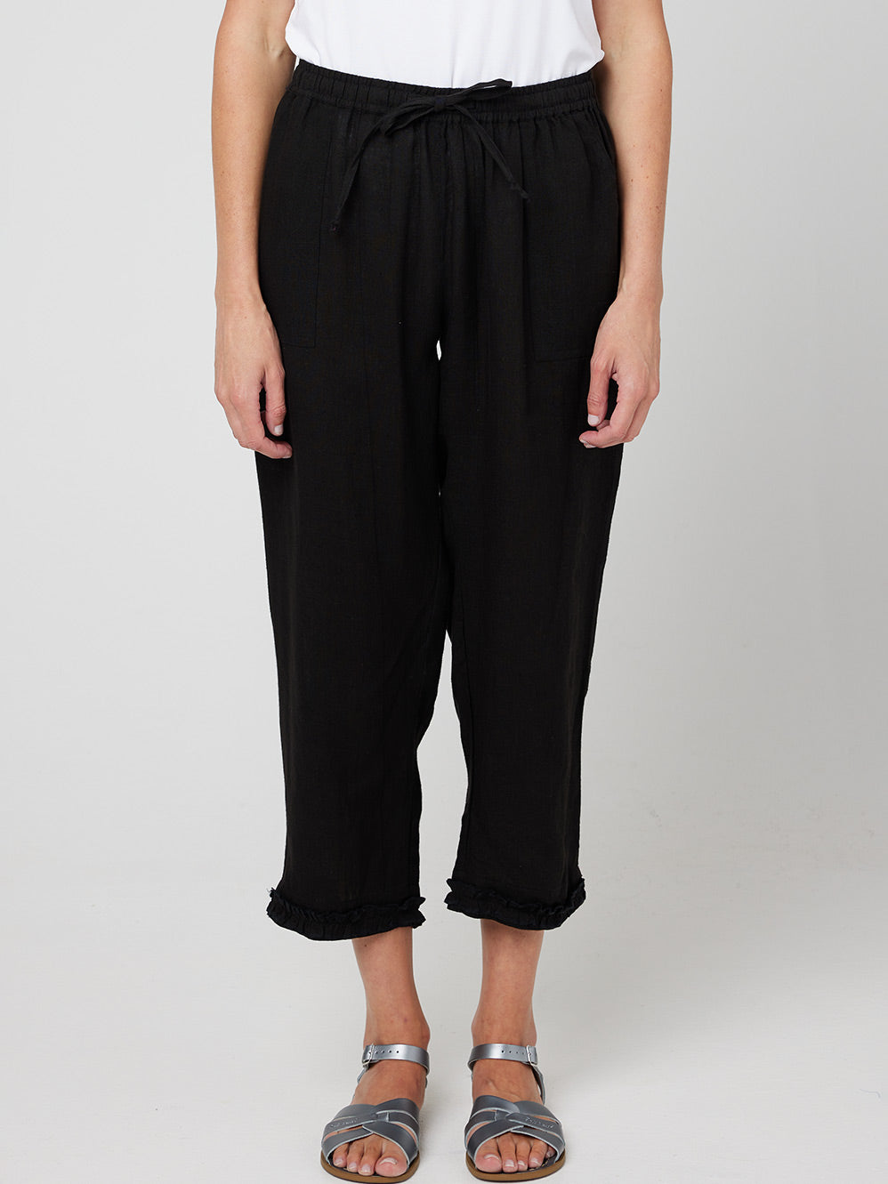 CAKE LINEN RUFFLE CAPRI PANT