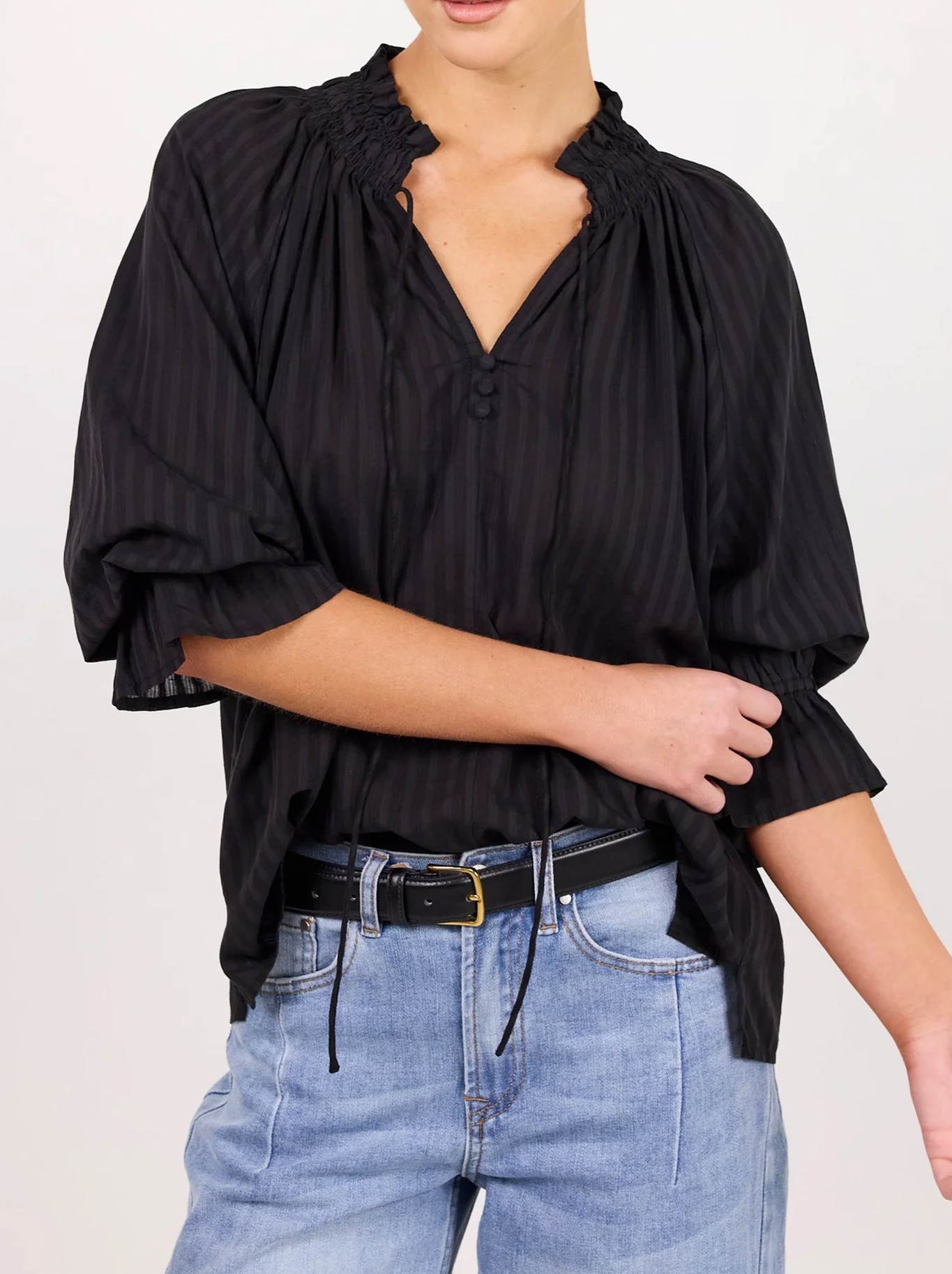 AMONG THE BRAVE EXPEDITION SHIRRED NECK TOP