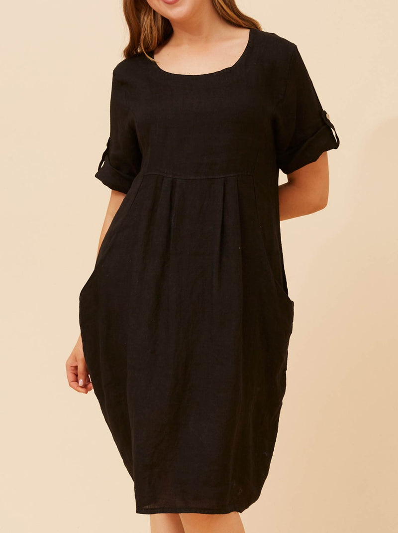 BOTTEGA MODA LINEN DRESS WITH SIDE POCKETS