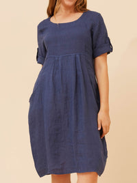 BOTTEGA MODA LINEN DRESS WITH SIDE POCKETS