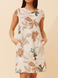 BOTTEGA MODA LINEN LEAF PRINT DRESS
