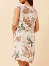 BOTTEGA MODA LINEN LEAF PRINT DRESS