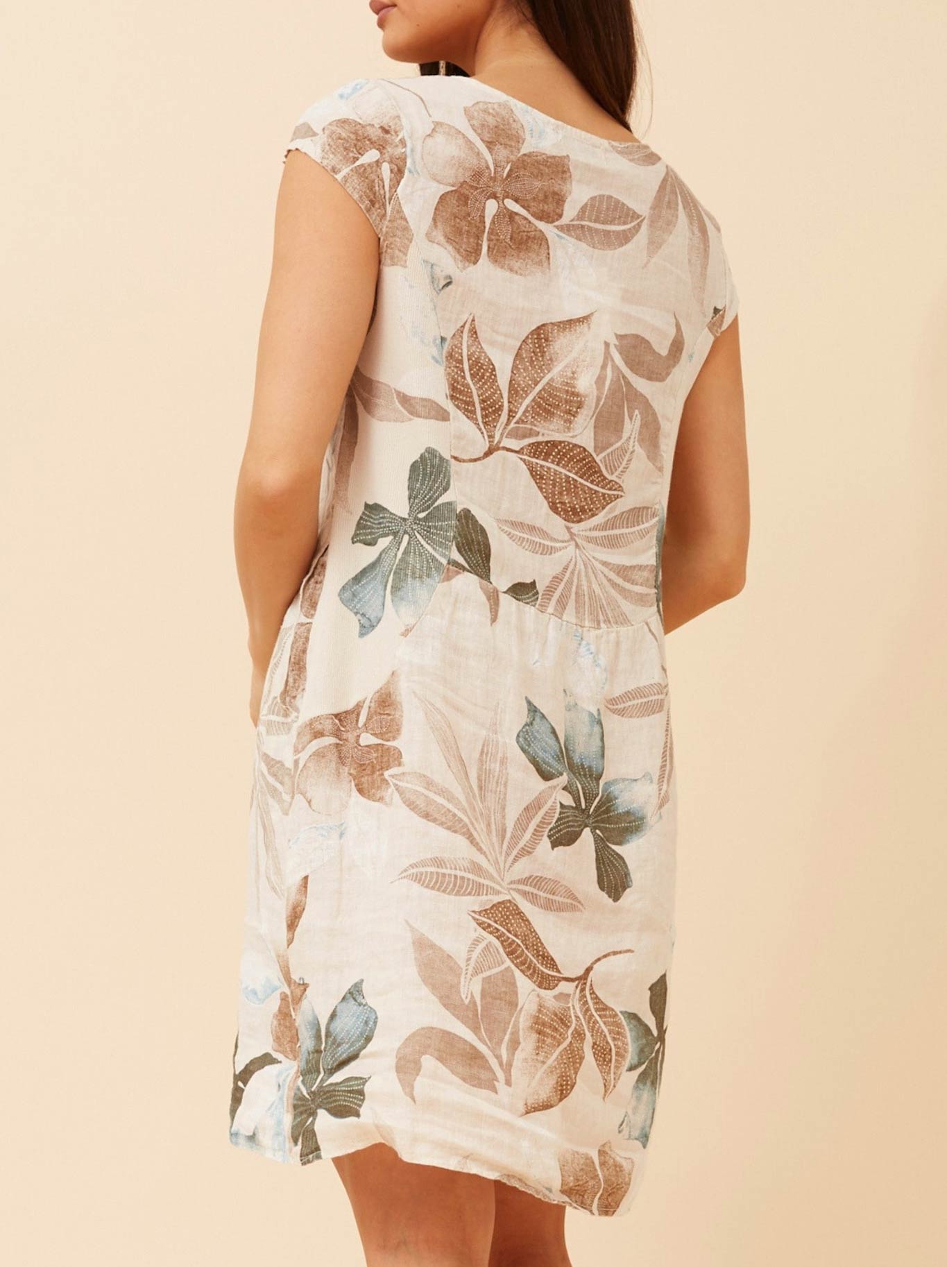 BOTTEGA MODA LINEN LEAF PRINT DRESS