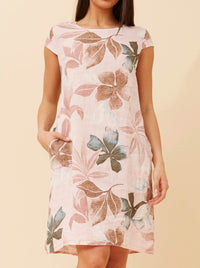 BOTTEGA MODA LINEN LEAF PRINT DRESS
