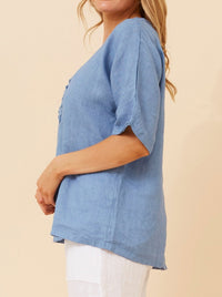 BOTTEGA MODA FLORAL LINEN PATCHWORK TOP