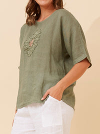 BOTTEGA MODA FLORAL LINEN PATCHWORK TOP