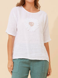 BOTTEGA MODA FLORAL LINEN PATCHWORK TOP