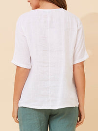 BOTTEGA MODA FLORAL LINEN PATCHWORK TOP