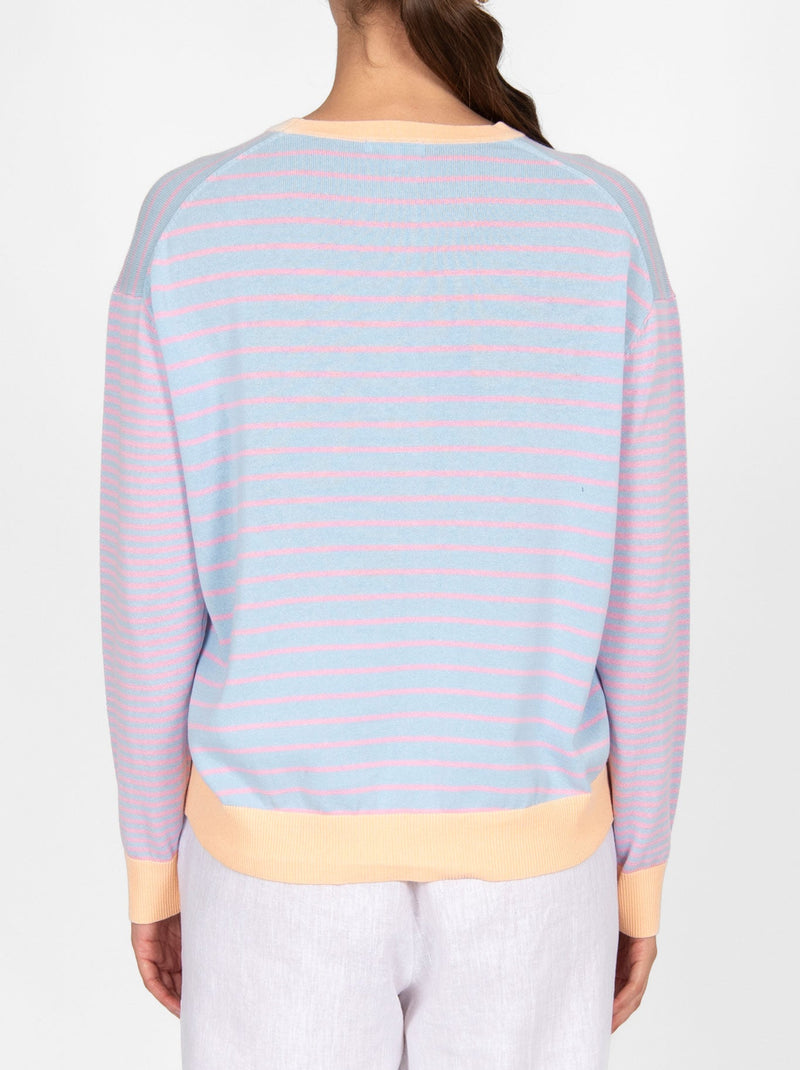 BRIDGE & LORD CURVED HEM STRIPED PULLOVER