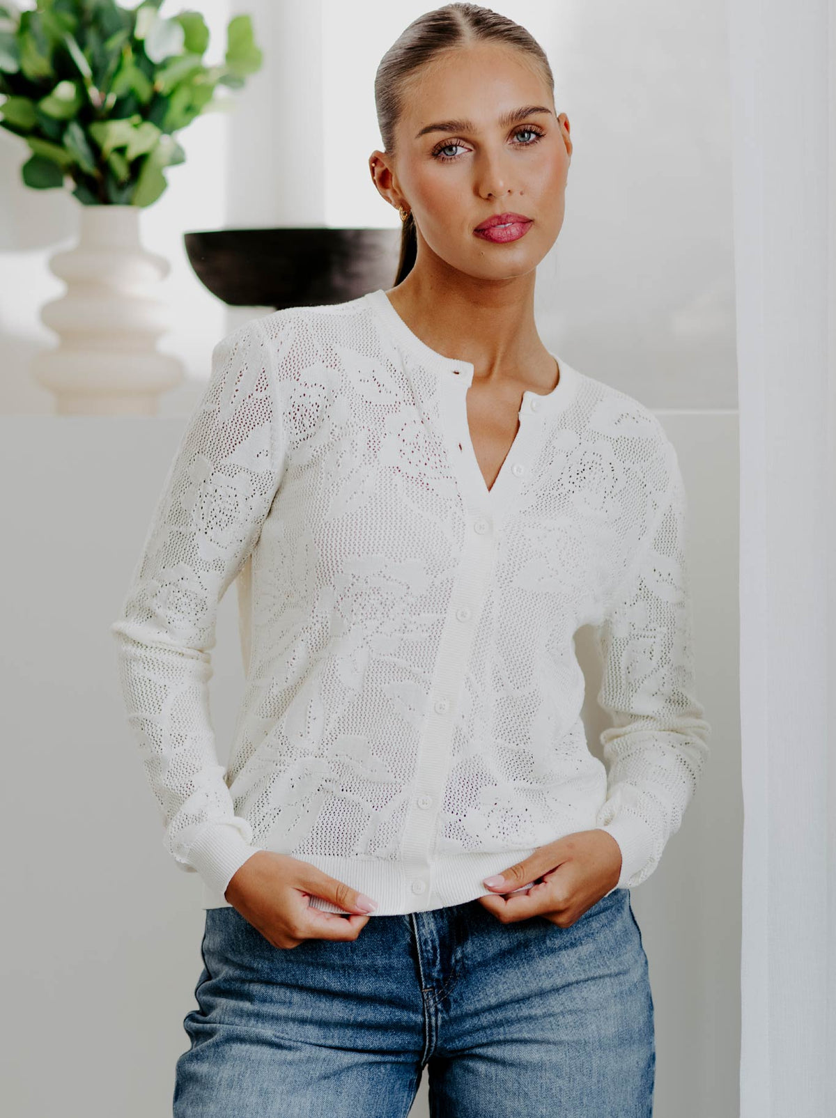 BRIDGE & LORD LACEY KNIT CARDI