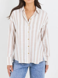 BY ROSA REVEAL STRIPE TIE BACK SHIRT