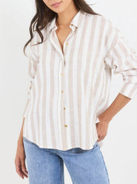 BY ROSA REVEAL STRIPE TIE BACK SHIRT