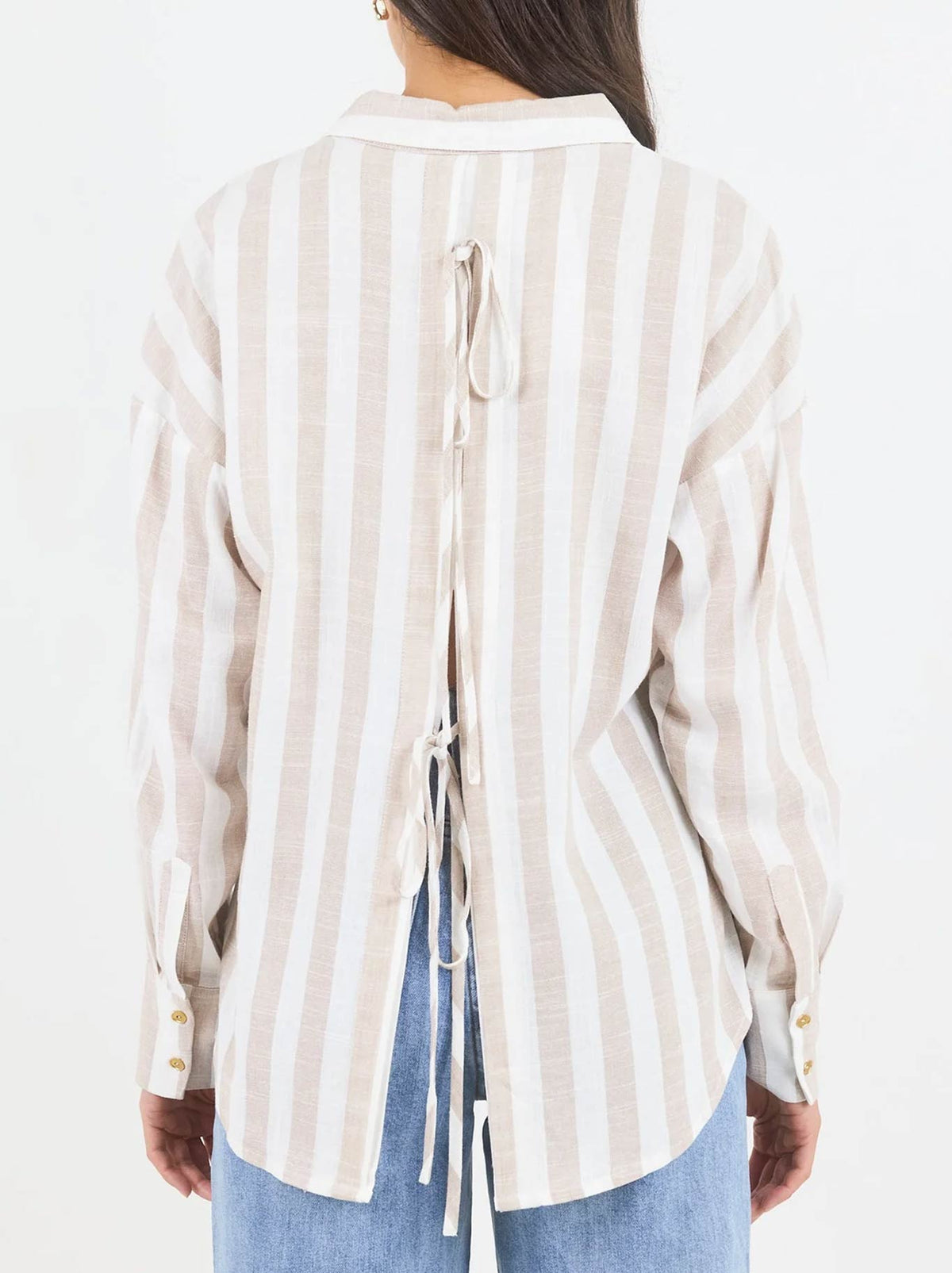 BY ROSA REVEAL STRIPE TIE BACK SHIRT