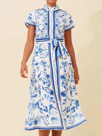 CAROLINE K MORGAN BORDER PRINT SHIRT DRESS