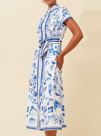 CAROLINE K MORGAN BORDER PRINT SHIRT DRESS