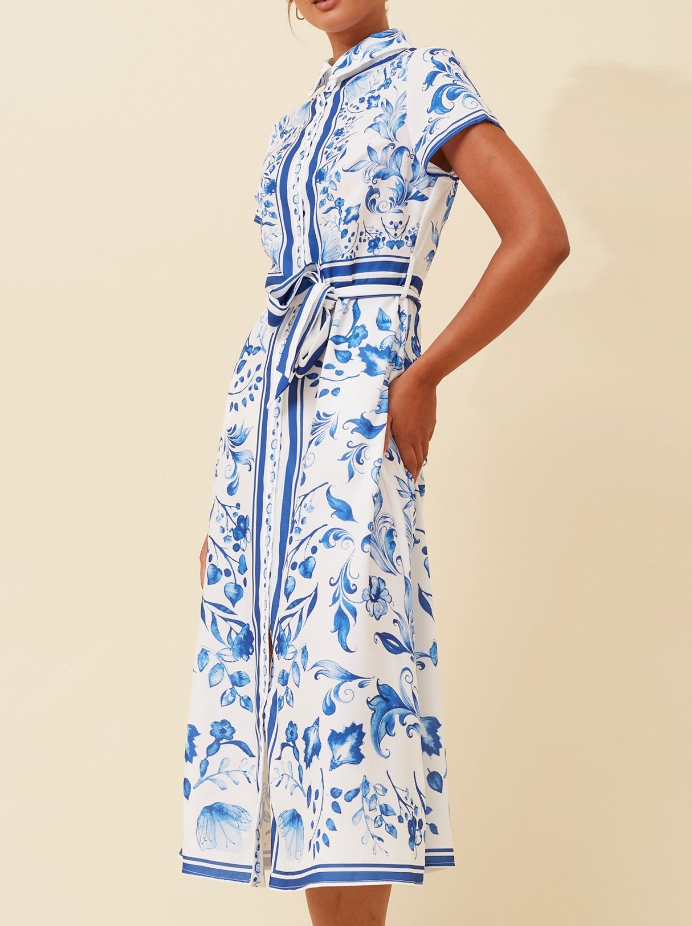 CAROLINE K MORGAN BORDER PRINT SHIRT DRESS