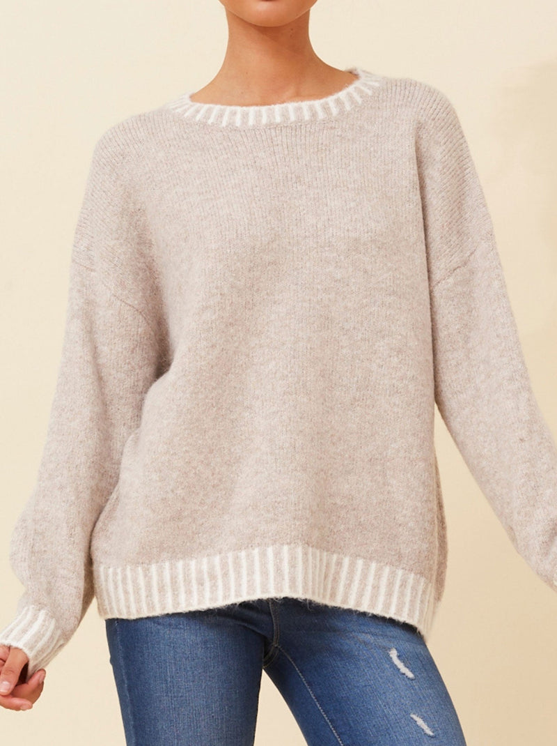 CAROLINE K MORGAN PULLOVER WITH CONTRAST TRIM