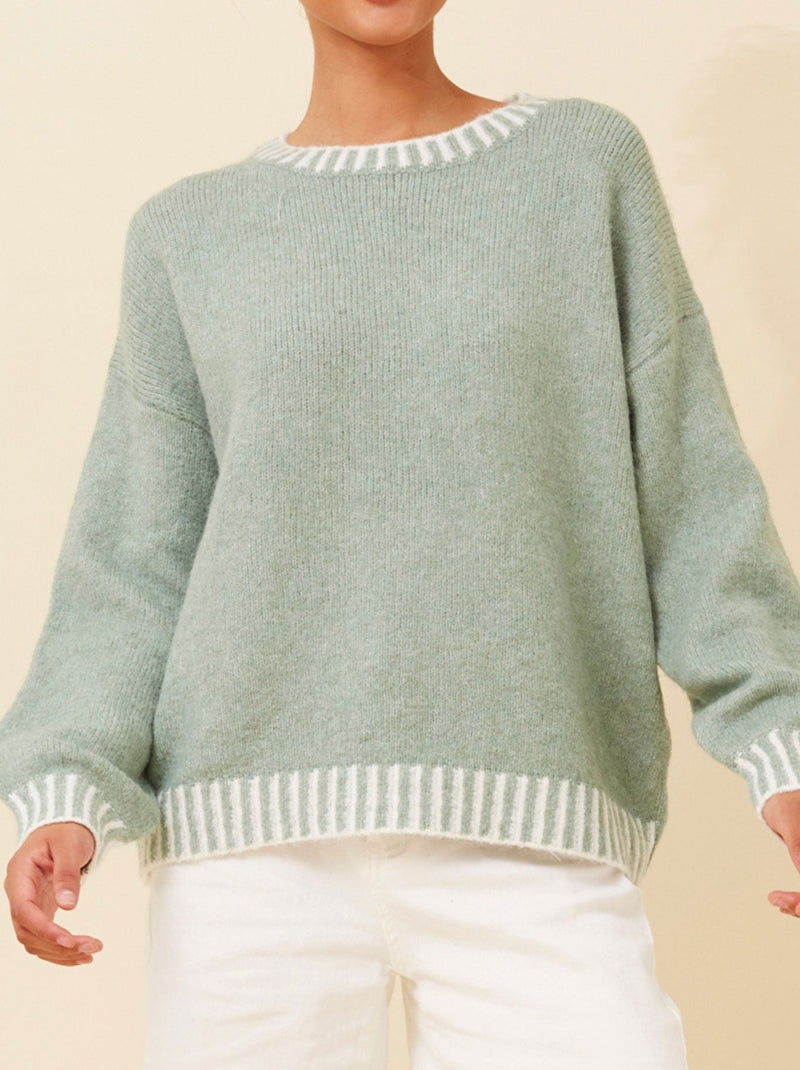 CAROLINE K MORGAN PULLOVER WITH CONTRAST TRIM
