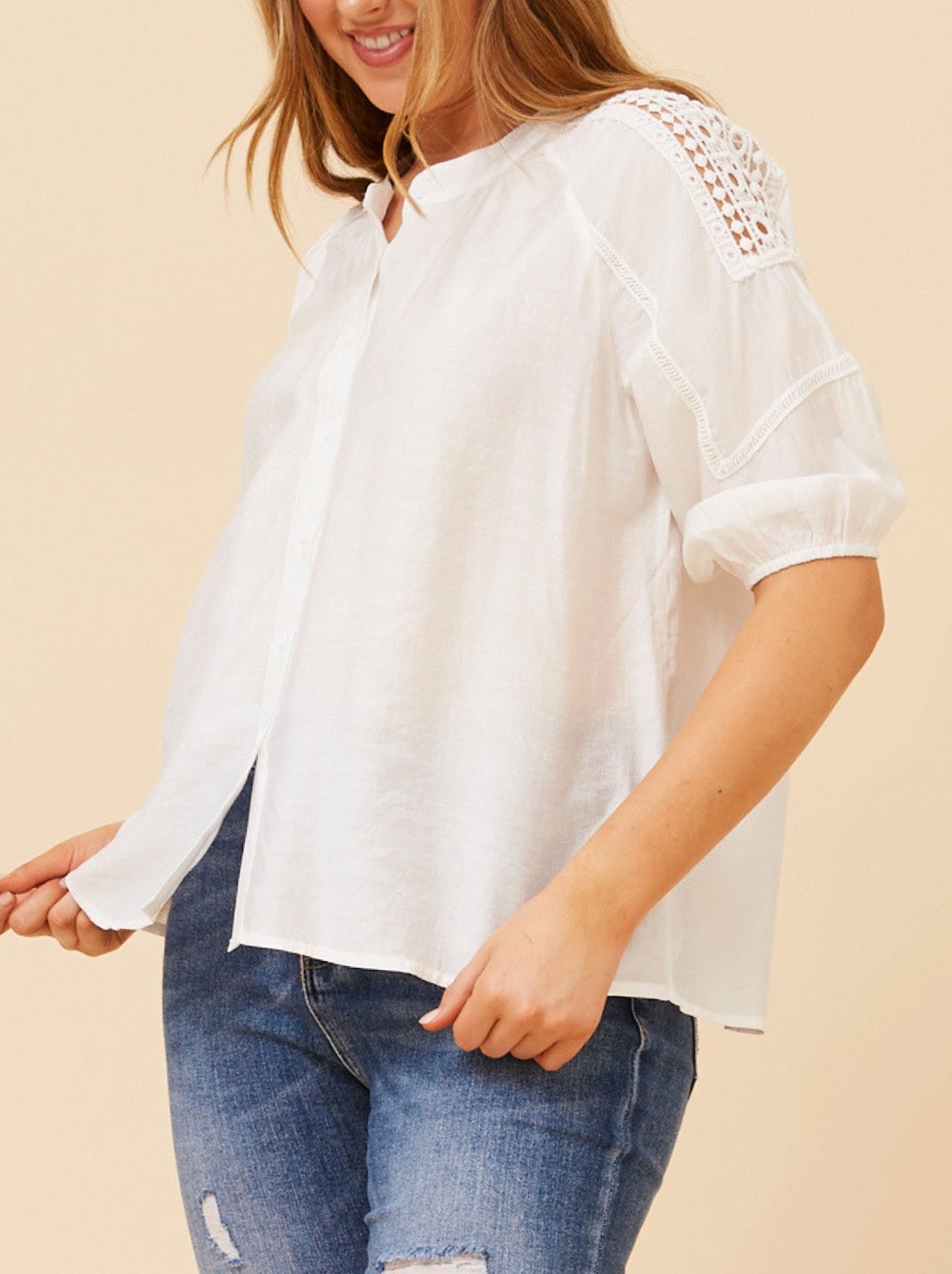 CAROLINE K MORGAN LACE DETAIL TOP