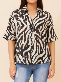 CAROLINE K MORGAN ANIMAL PRINT TOP WITH FOIL