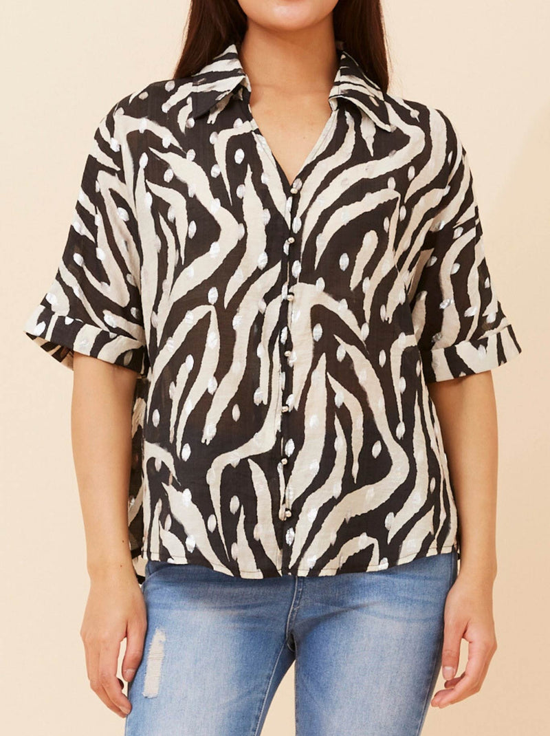 CAROLINE K MORGAN ANIMAL PRINT TOP WITH FOIL