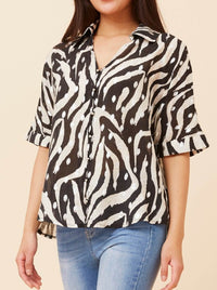 CAROLINE K MORGAN ANIMAL PRINT TOP WITH FOIL
