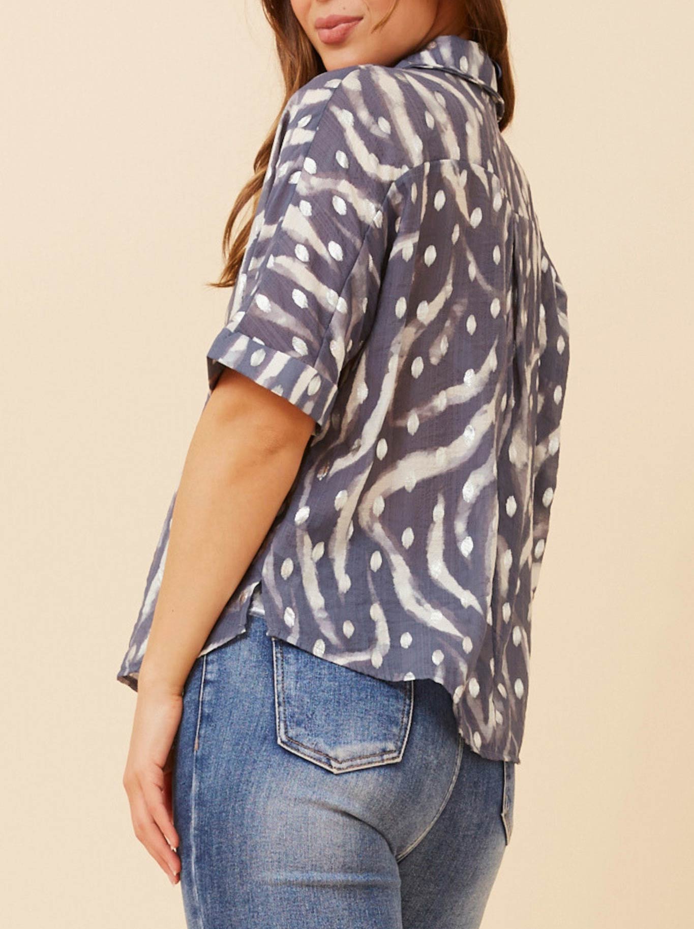 CAROLINE K MORGAN ANIMAL PRINT TOP WITH FOIL