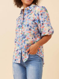 CAROLINE K MORGAN PRINTED PUFF SLEEVE BLOUSE