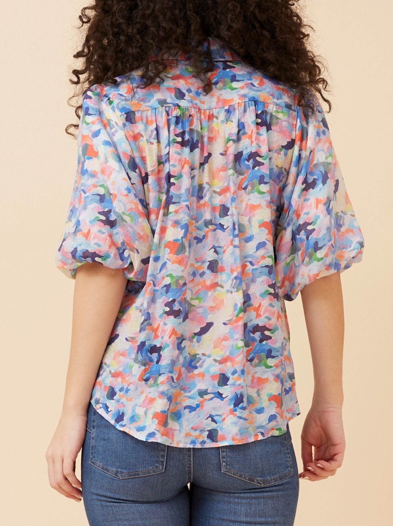 CAROLINE K MORGAN PRINTED PUFF SLEEVE BLOUSE