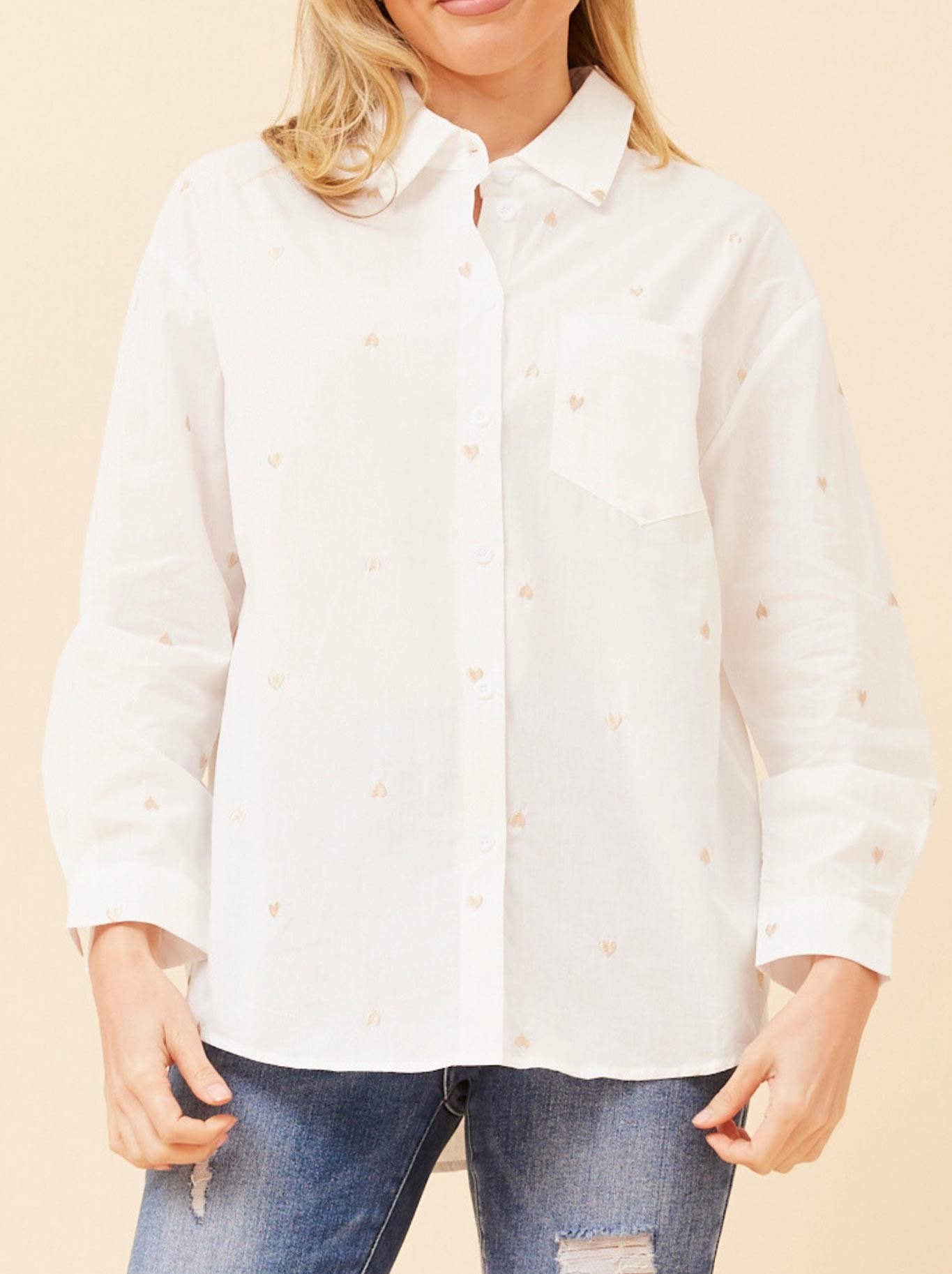 CAROLINE K MORGAN EMBROIDERED HEART SHIRT