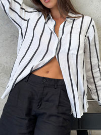 HUT STRIPE LINEN BOYFRIEND SHIRT