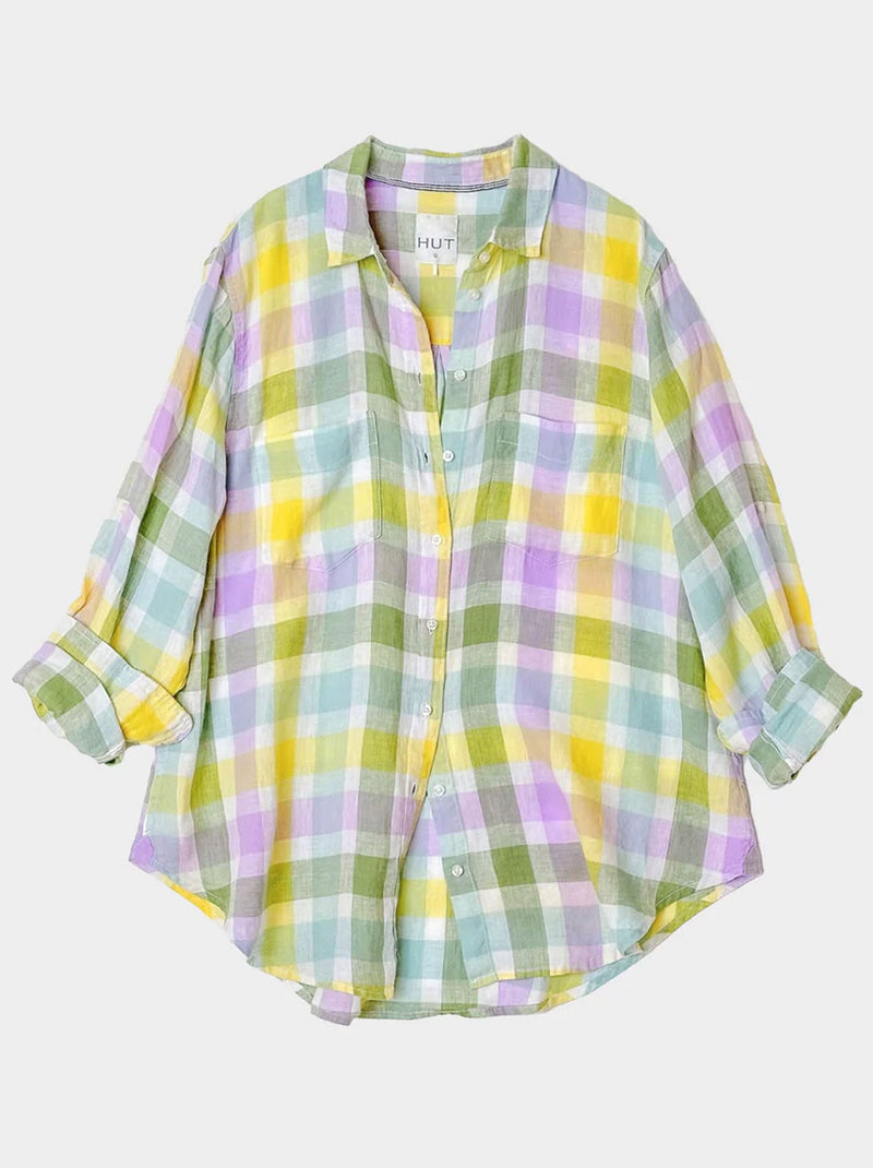 HUT PLAID LINEN BOYFRIEND SHIRT