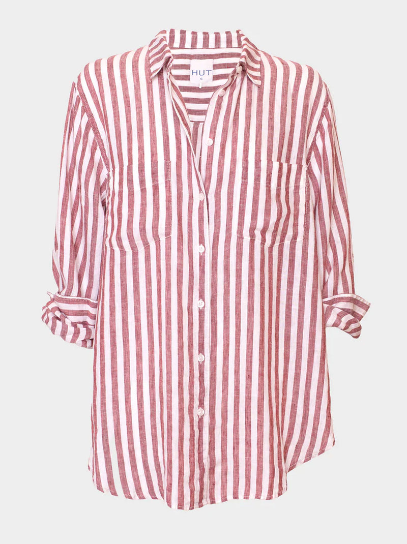 HUT STRIPE LINEN BOYFRIEND SHIRT