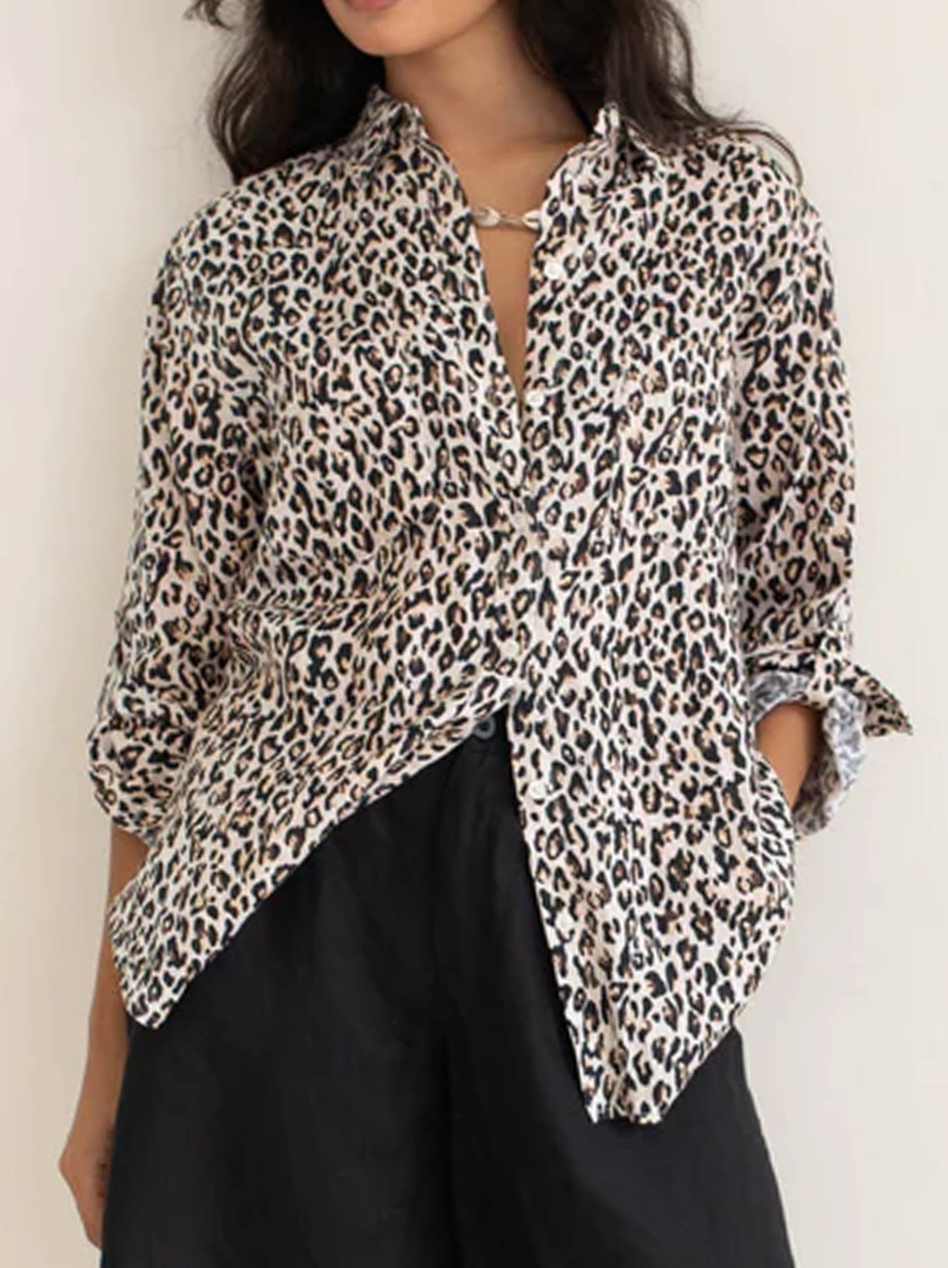 HUT LEOPARD LINEN BOYFRIEND SHIRT