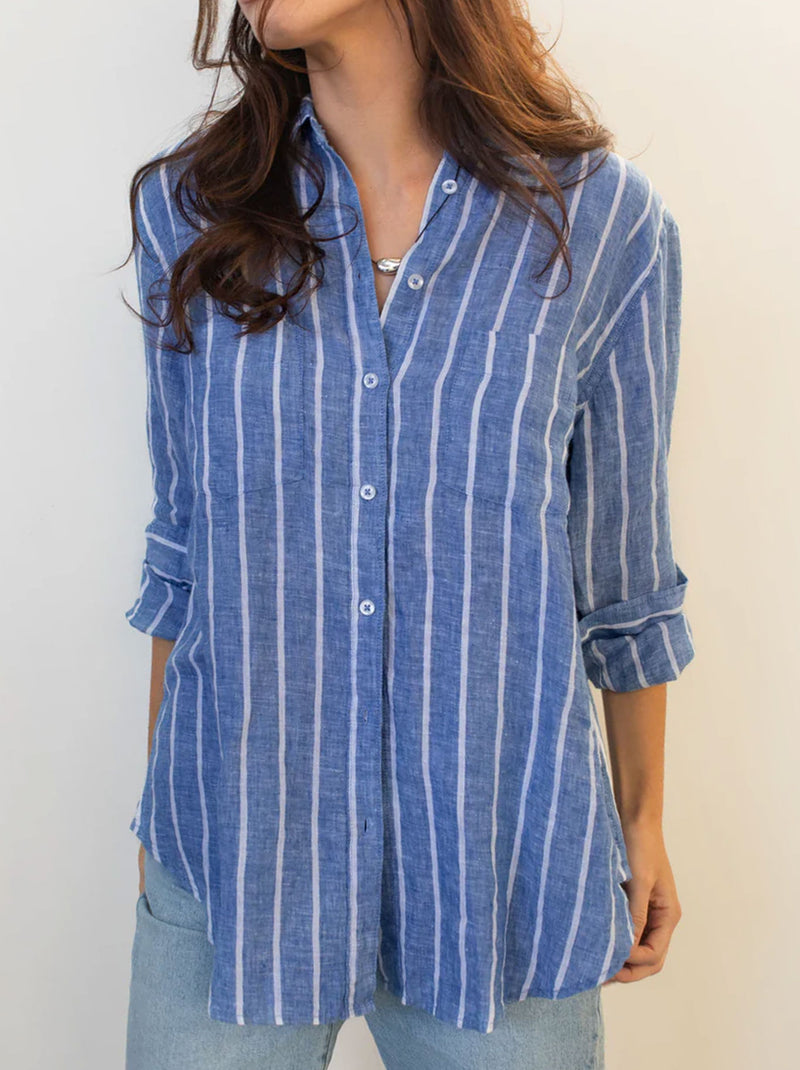HUT STRIPE LINEN BOYFRIEND SHIRT