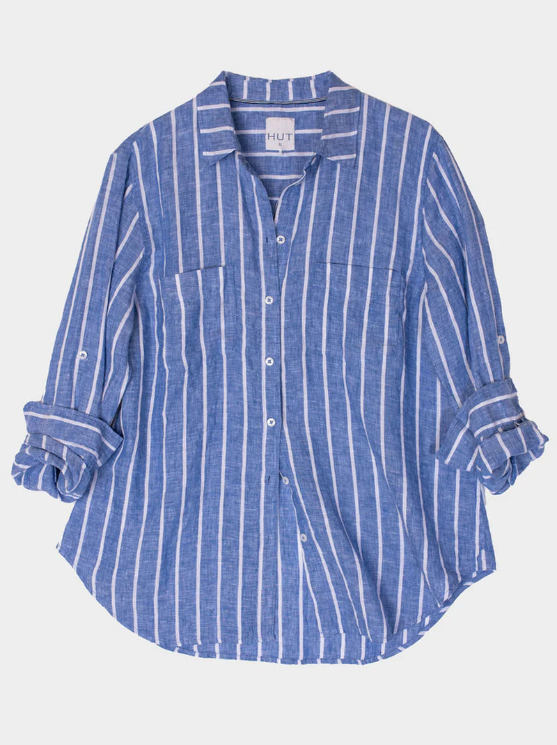 HUT STRIPE LINEN BOYFRIEND SHIRT