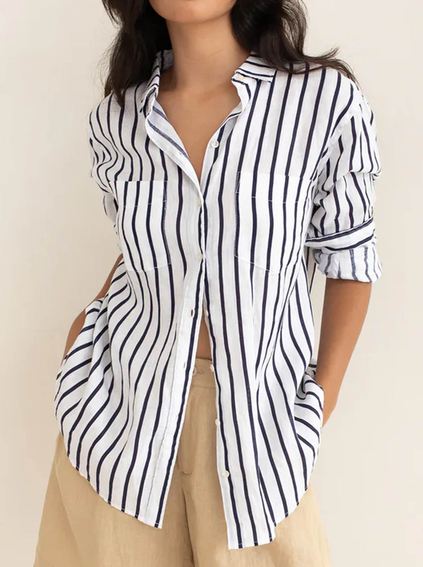 HUT STRIPE LINEN BOYFRIEND SHIRT