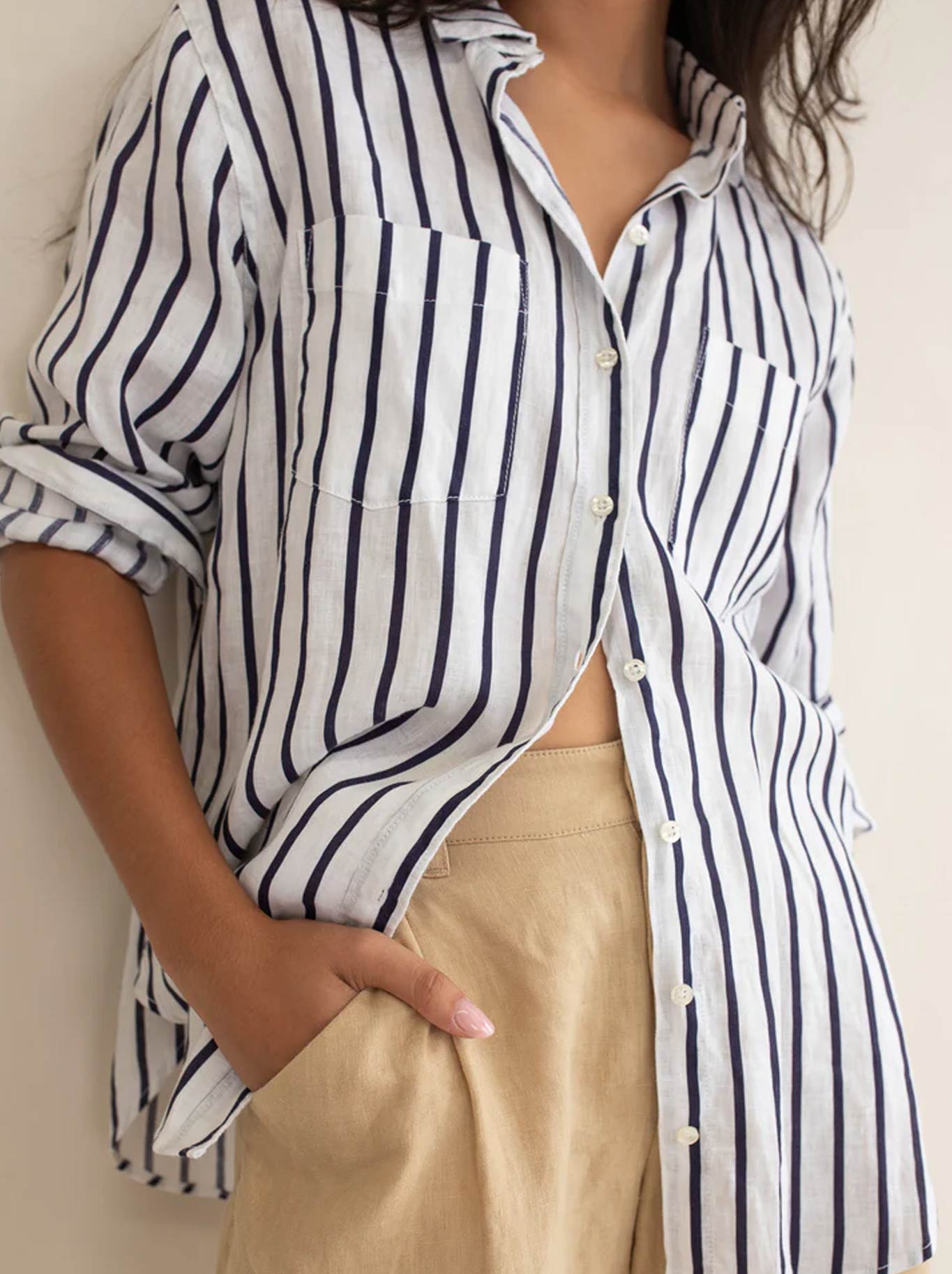 HUT STRIPE LINEN BOYFRIEND SHIRT