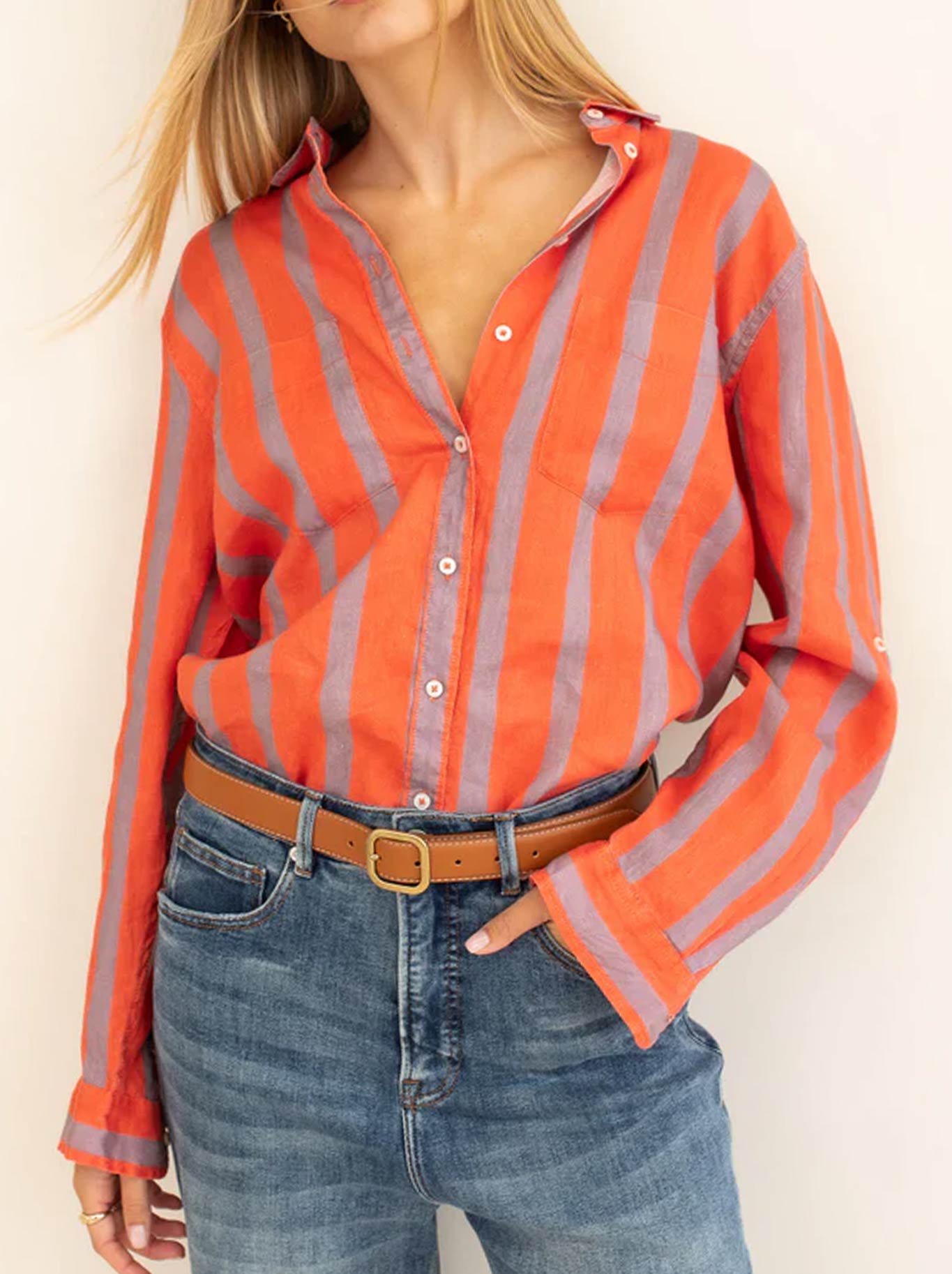 HUT STRIPE LINEN BOYFRIEND SHIRT